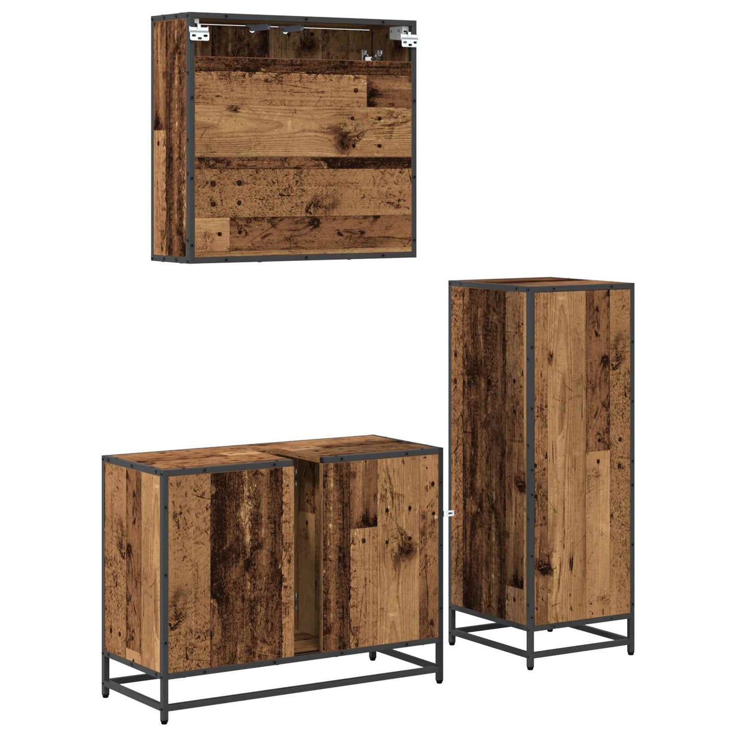 Set di mobili per il bagno con cassetto 3 pcs Legno vecchio | homemem39