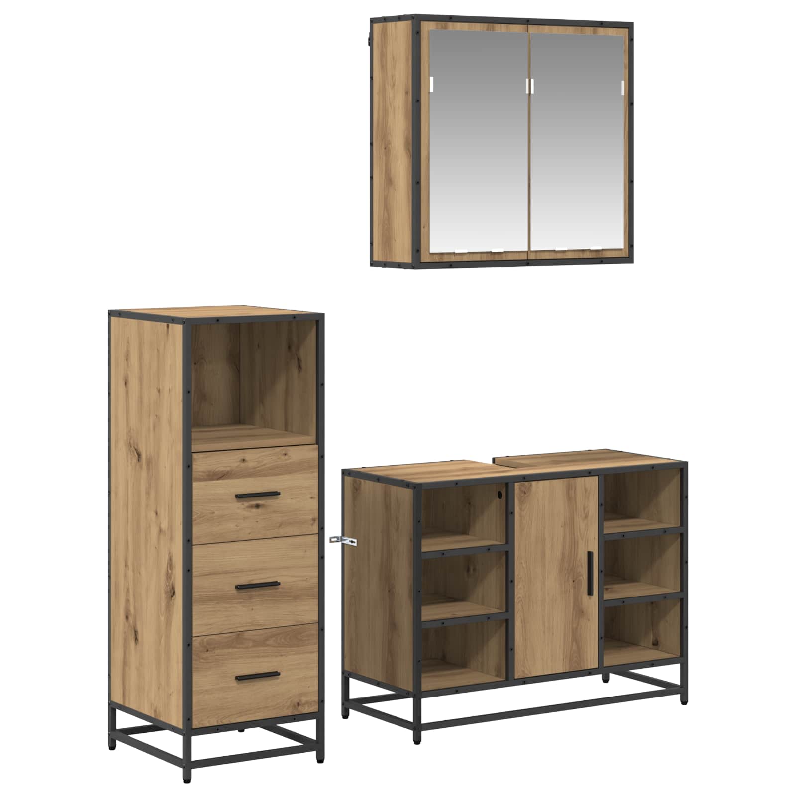 Set di mobili per il bagno 3 pz Rovere artigianale | homemem39