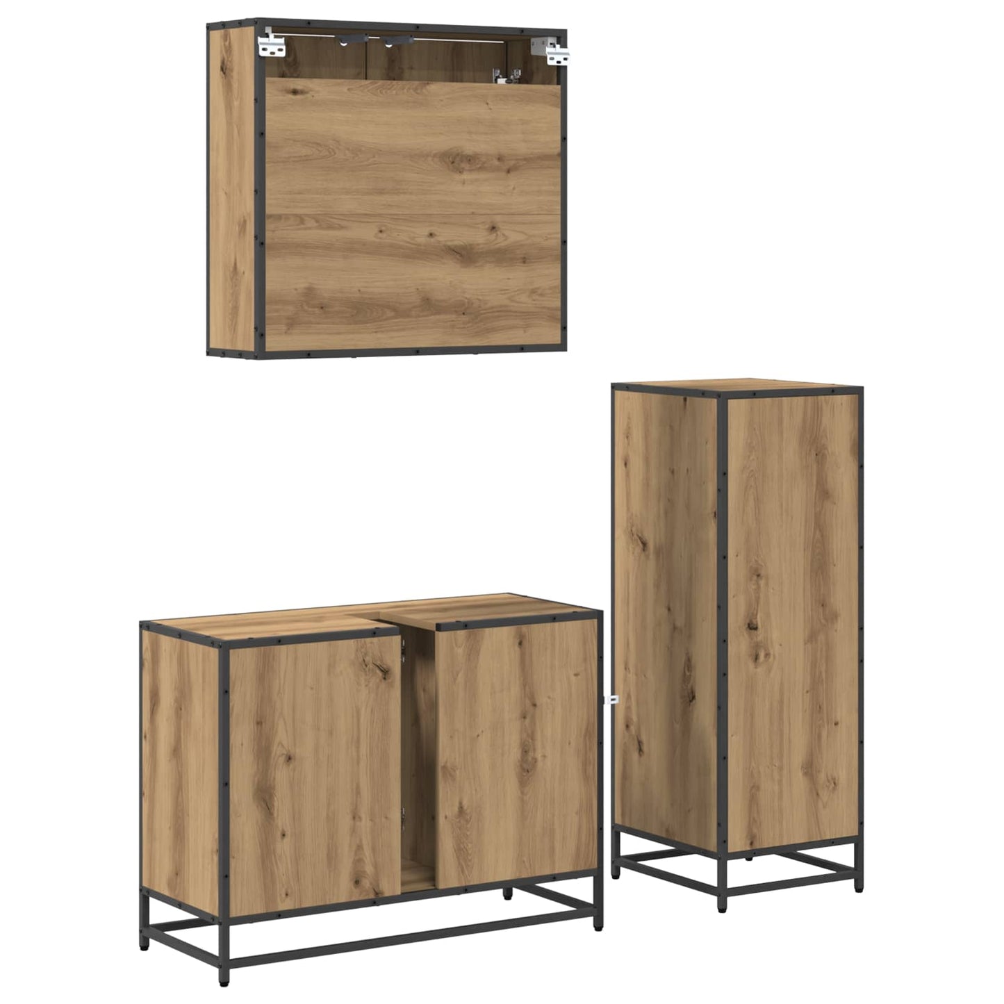 Set di mobili per il bagno 3 pz Rovere artigianale | homemem39