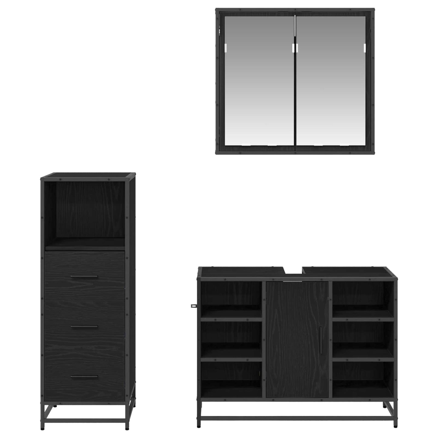 Set di mobili per il bagno 3 pcs Rovere Nero Legno multistrato | homemem39