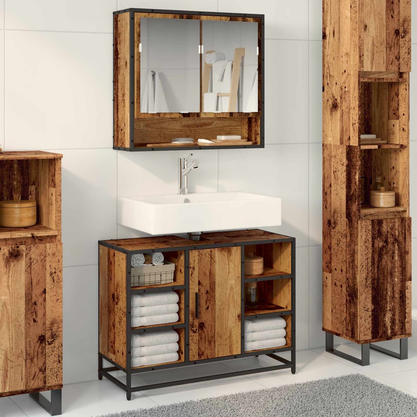 Set di mobili per il bagno con lo scaffale 2 pcs Legno vecchio