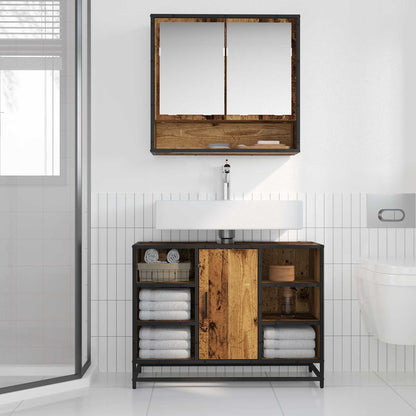 Set di mobili per il bagno con lo scaffale 2 pcs Legno vecchio | homemem39