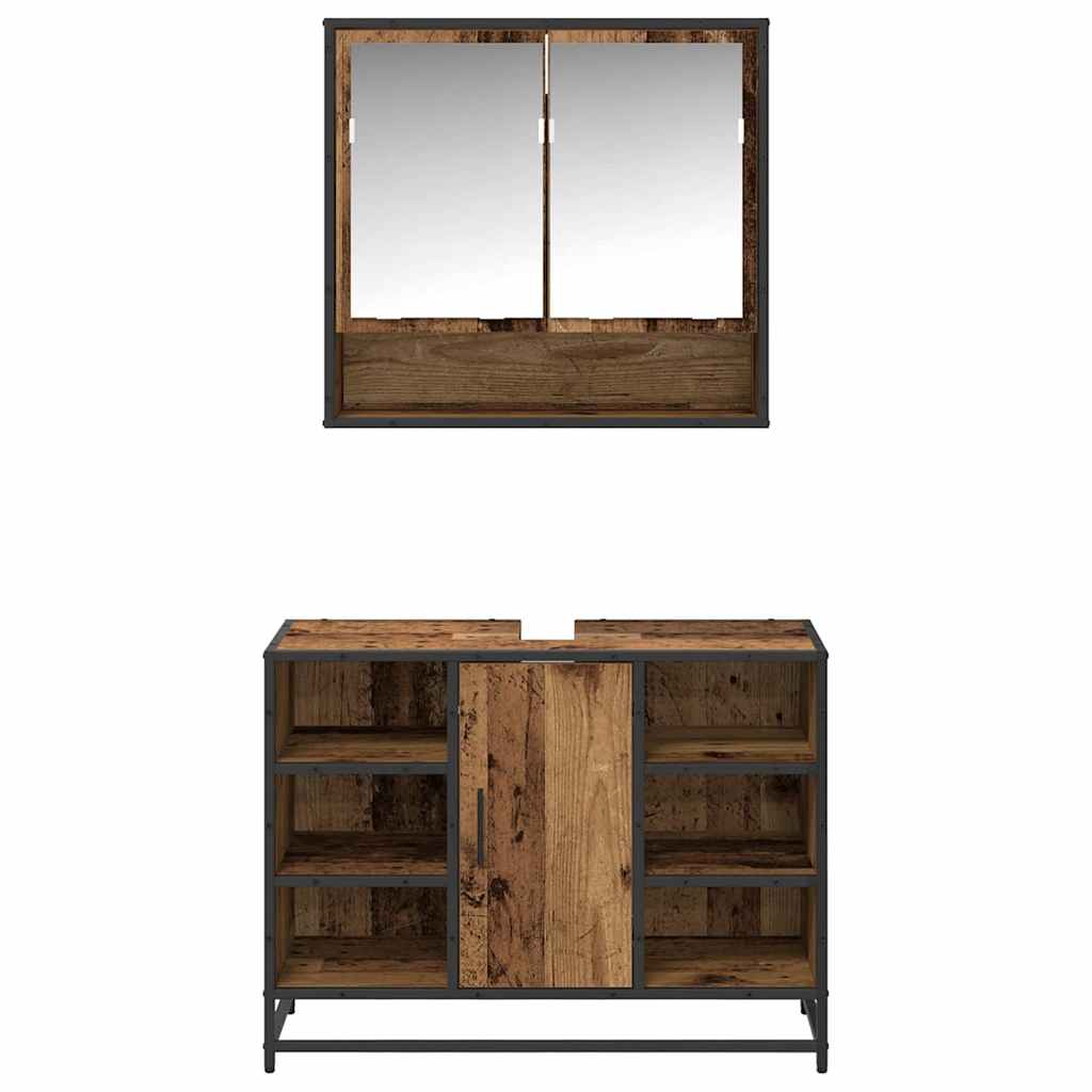 Set di mobili per il bagno con lo scaffale 2 pcs Legno vecchio
