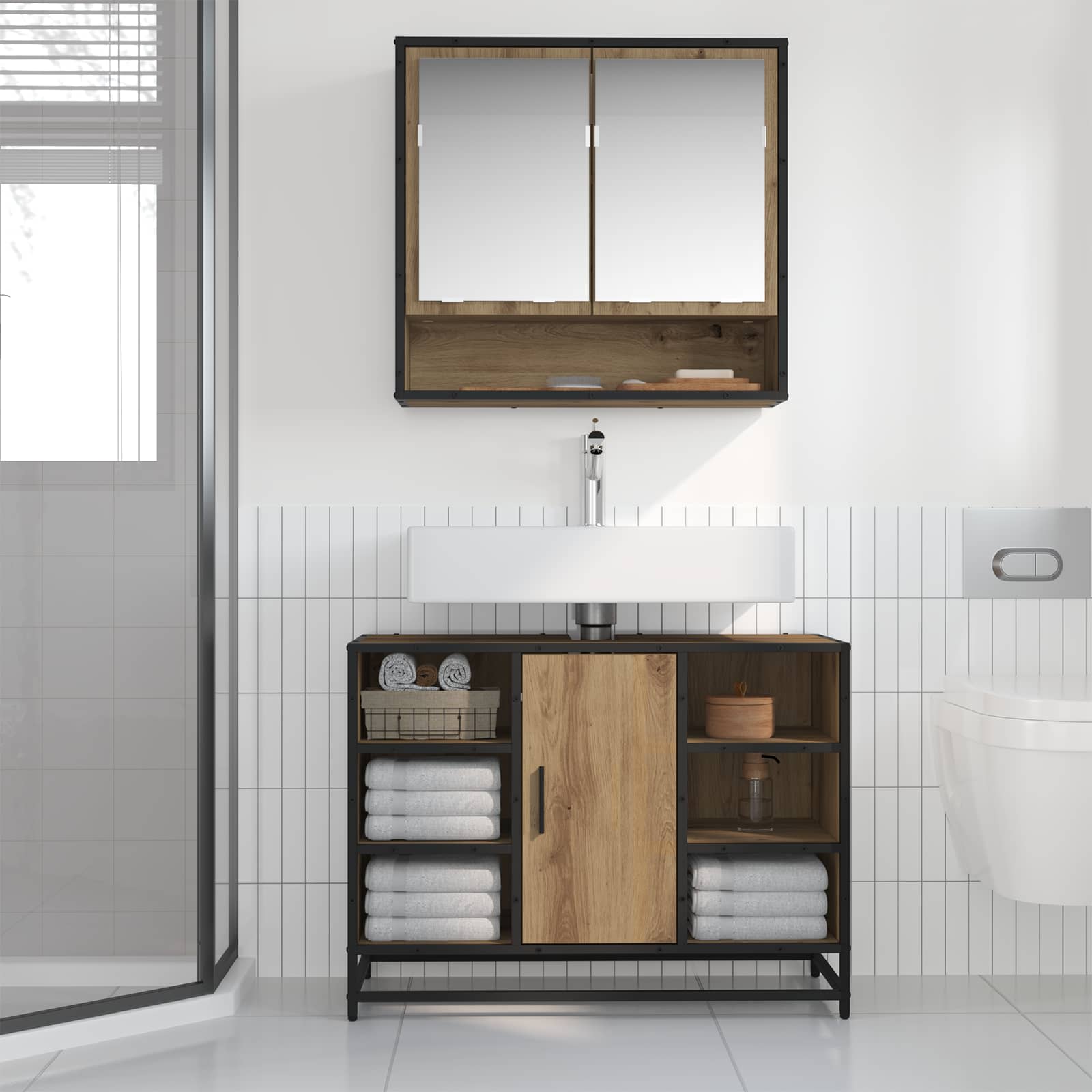 Set di mobili per il bagno 2 pz Rovere artigianale | homemem39