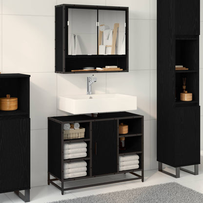 Set di mobili per il bagno 2 pcs Rovere Nero Legno multistrato