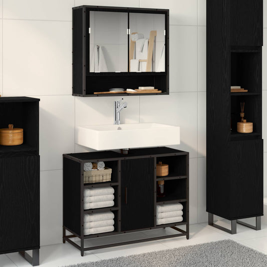 Set di mobili per il bagno 2 pcs Rovere Nero Legno multistrato