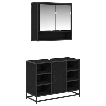 Set di mobili per il bagno 2 pcs Rovere Nero Legno multistrato | homemem39