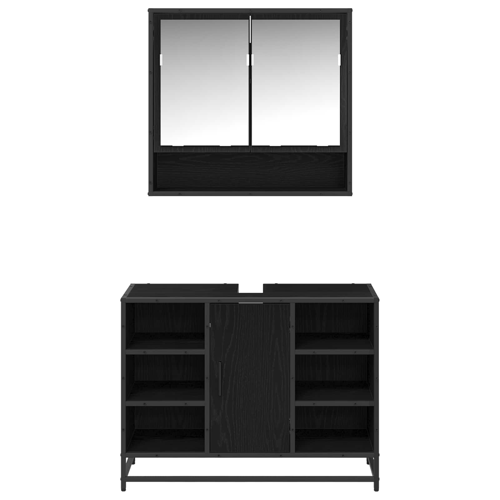 Set di mobili per il bagno 2 pcs Rovere Nero Legno multistrato | homemem39
