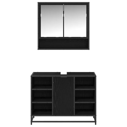 Set di mobili per il bagno 2 pcs Rovere Nero Legno multistrato | homemem39
