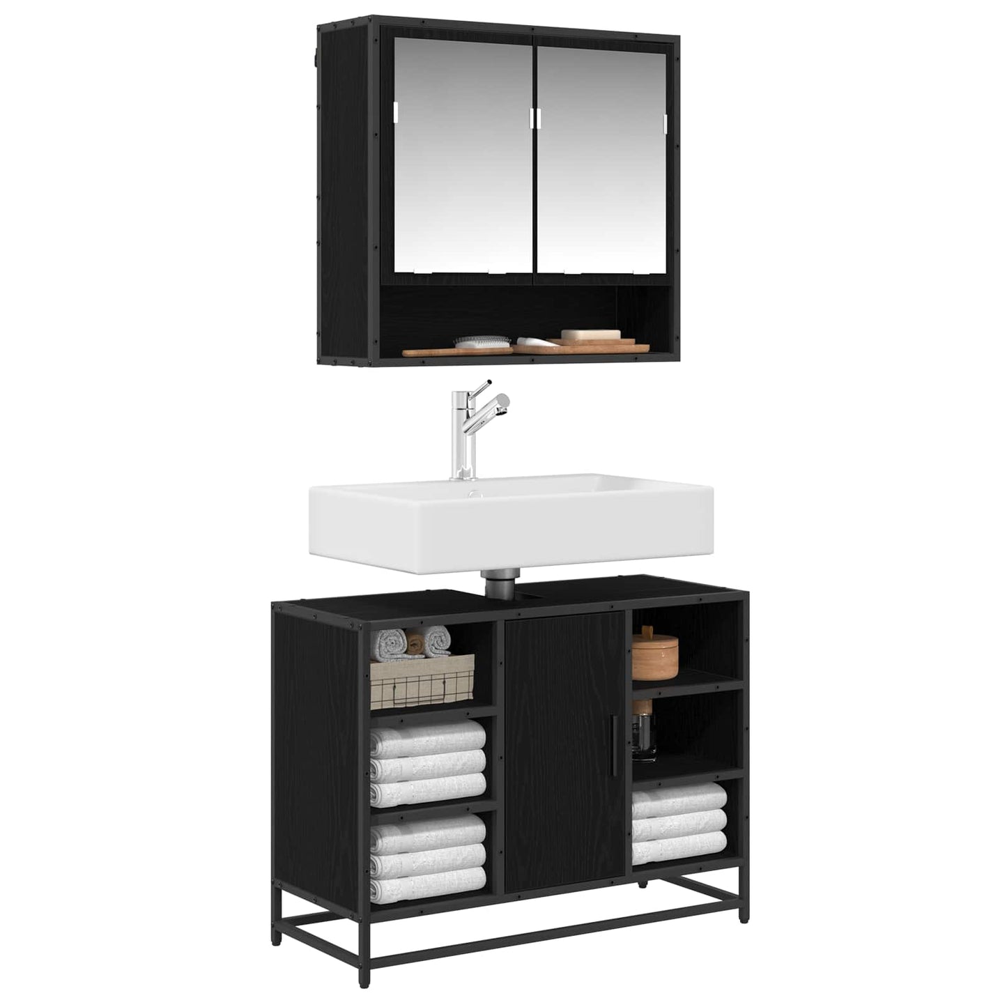 Set di mobili per il bagno 2 pcs Rovere Nero Legno multistrato | homemem39