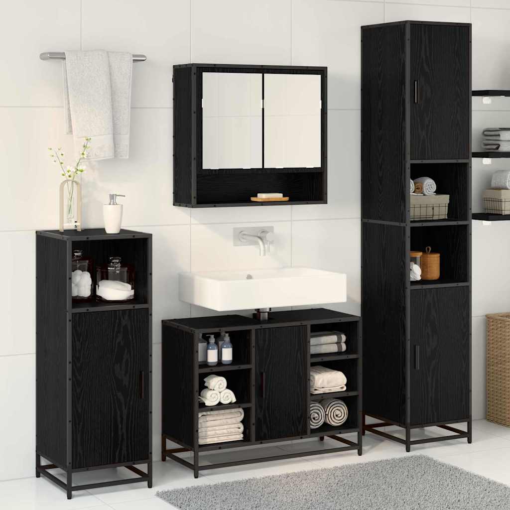 Set di mobili per il bagno 4 pcs Rovere Nero Legno multistrato | homemem39