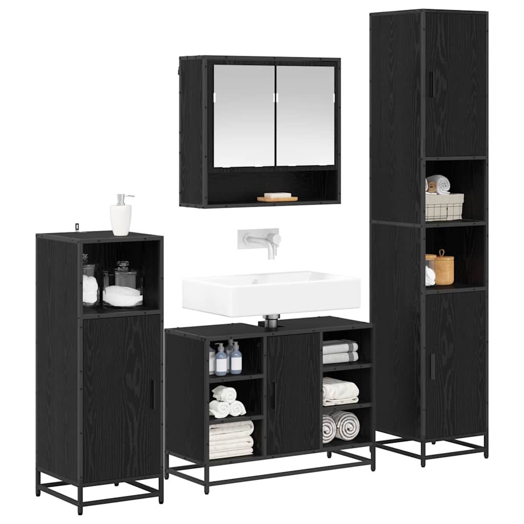 Set di mobili per il bagno 4 pcs Rovere Nero Legno multistrato | homemem39