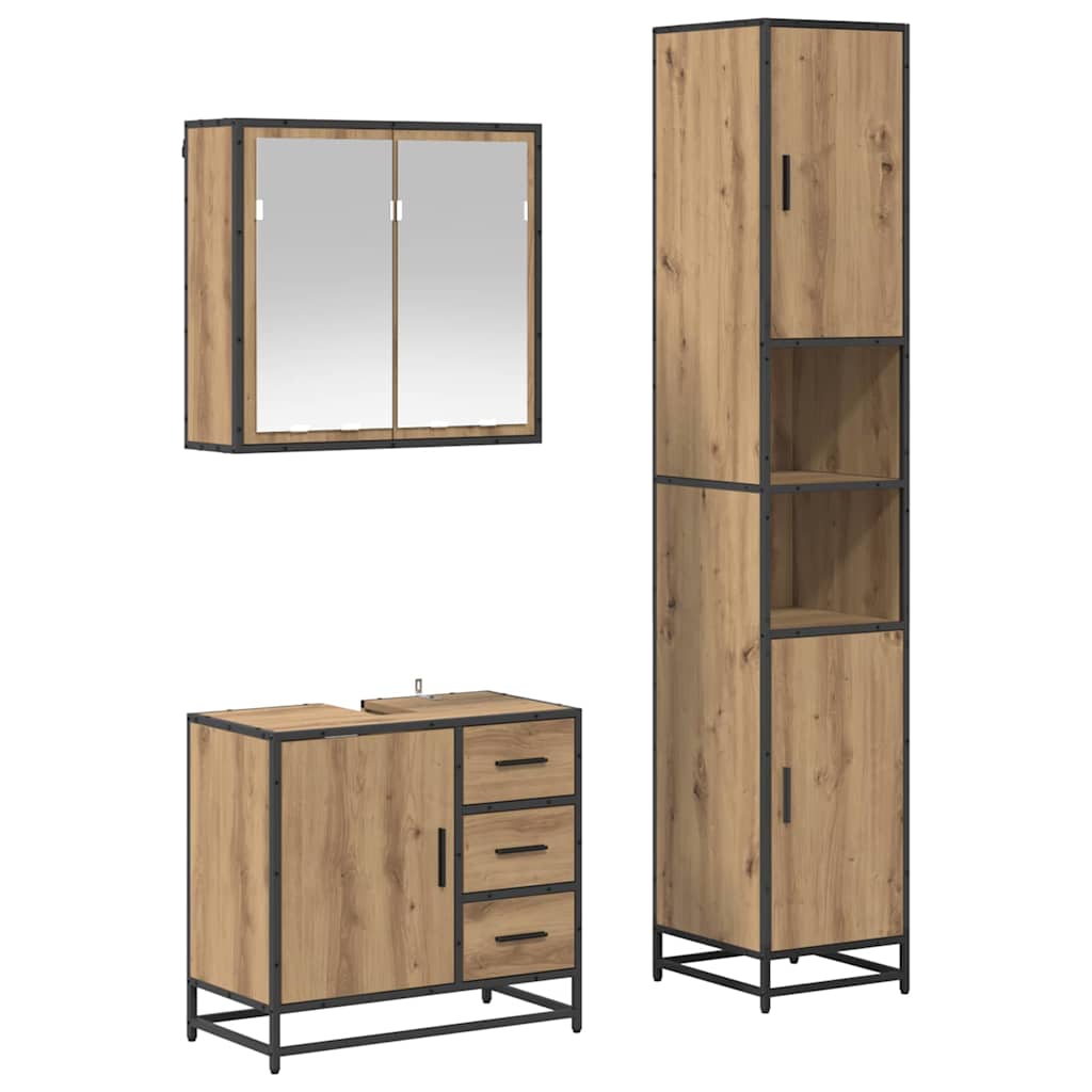 Set di mobili per il bagno 3 pz Rovere artigianale | homemem39
