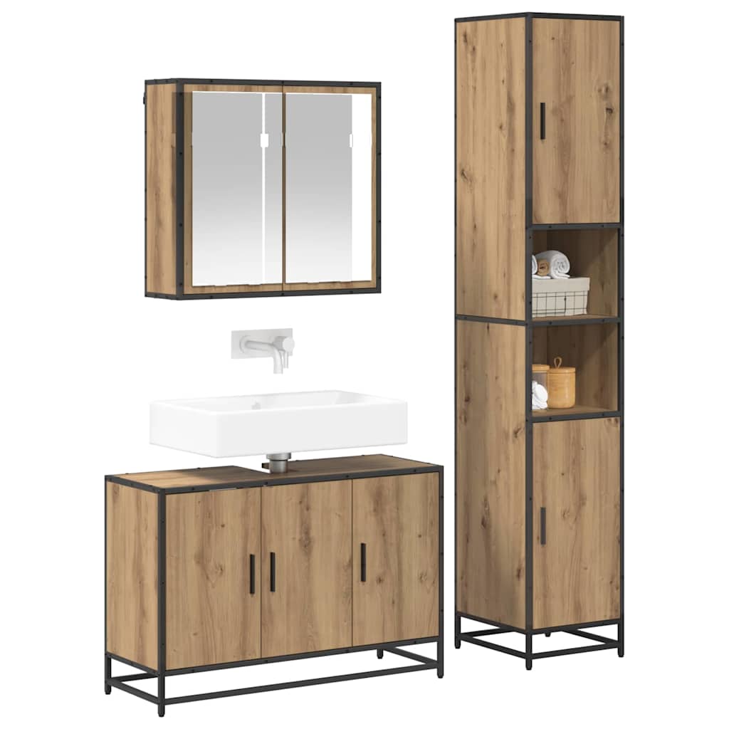 Set di mobili per il bagno 3 pz Rovere artigianale | homemem39