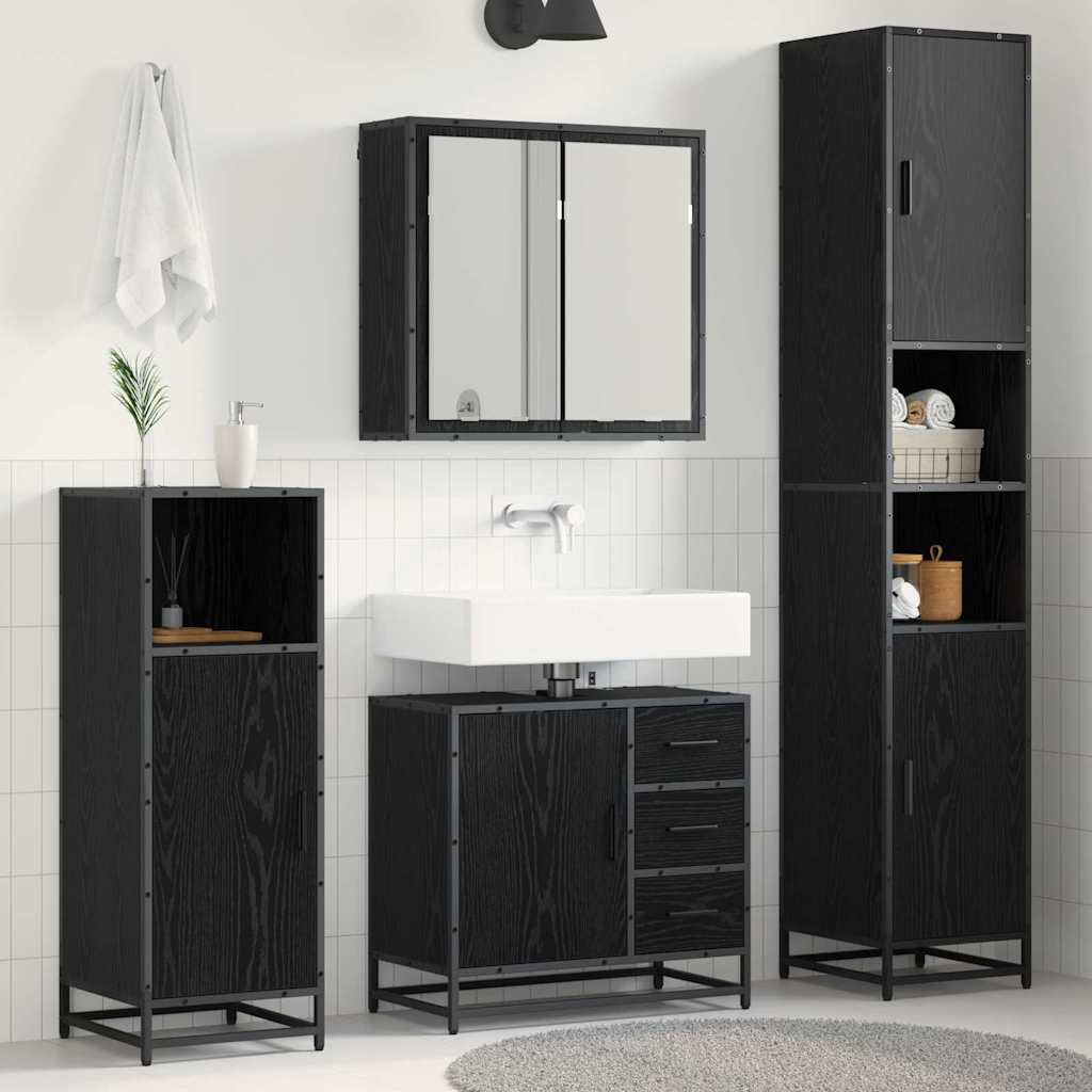 Set di mobili per il bagno 3 pcs Rovere Nero Legno multistrato