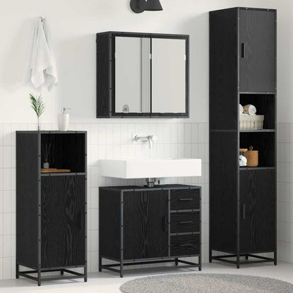 Set di mobili per il bagno 3 pcs Rovere Nero Legno multistrato