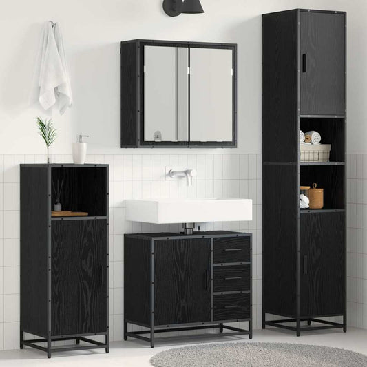 Set di mobili per il bagno 3 pcs Rovere Nero Legno multistrato | homemem39