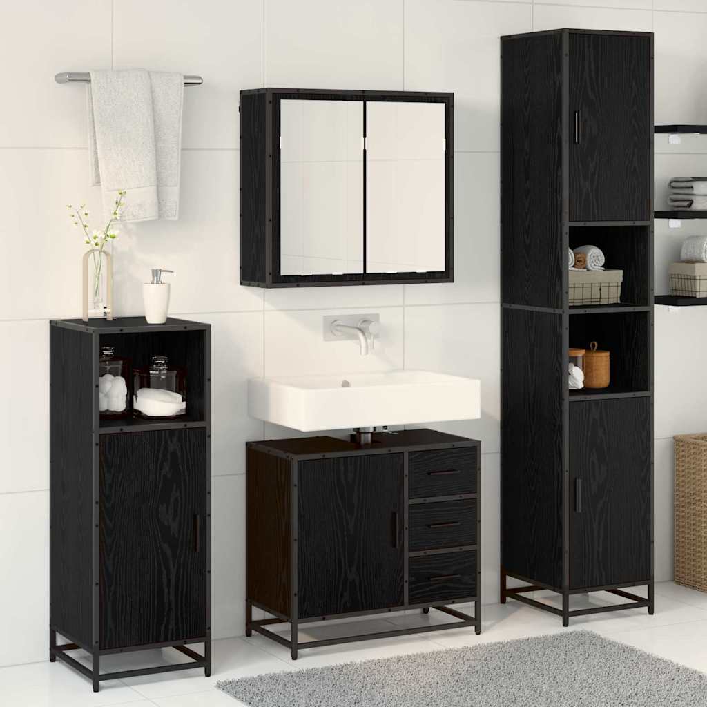 Set di mobili per il bagno 3 pcs Rovere Nero Legno multistrato