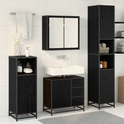 Set di mobili per il bagno 3 pcs Rovere Nero Legno multistrato