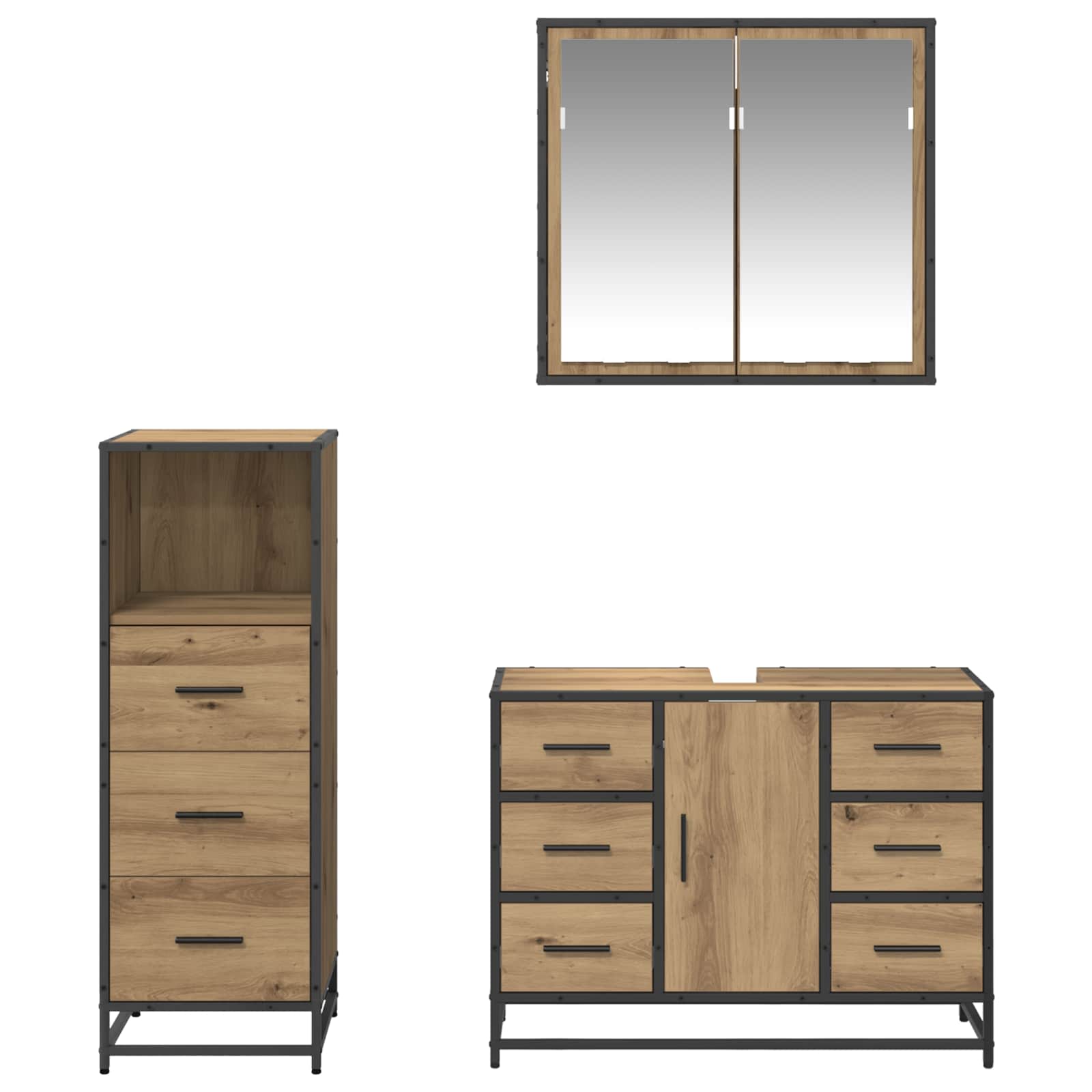 Set di mobili per il bagno 3 pz Rovere artigianale | homemem39