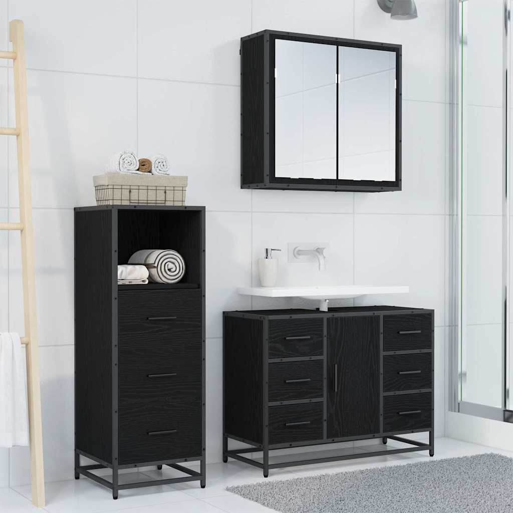 Set di mobili per il bagno 3 pcs Rovere Nero Legno multistrato