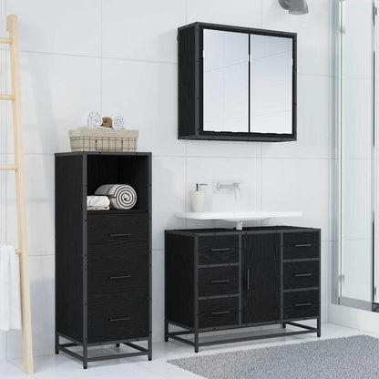 Set di mobili per il bagno 3 pcs Rovere Nero Legno multistrato