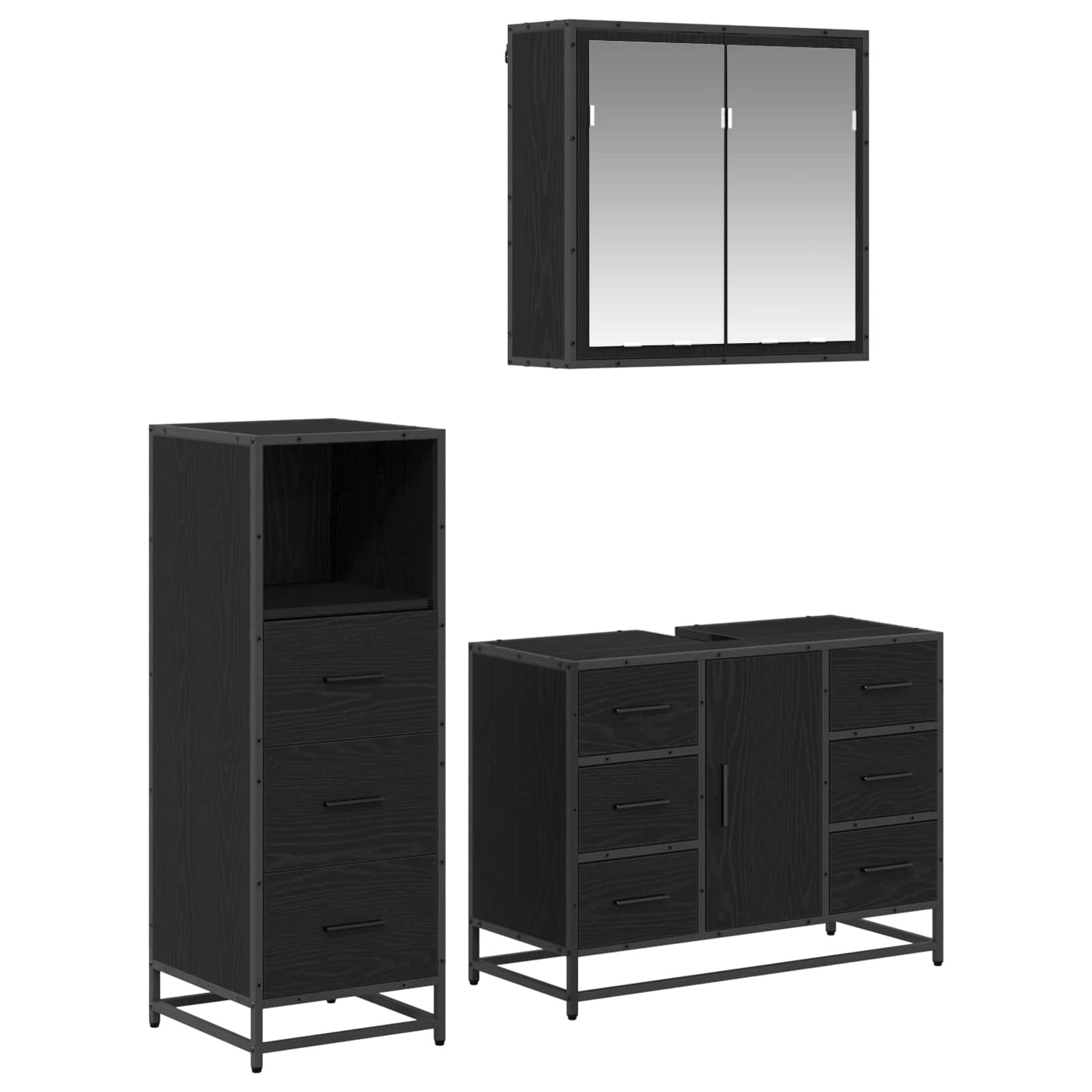 Set di mobili per il bagno 3 pcs Rovere Nero Legno multistrato | homemem39