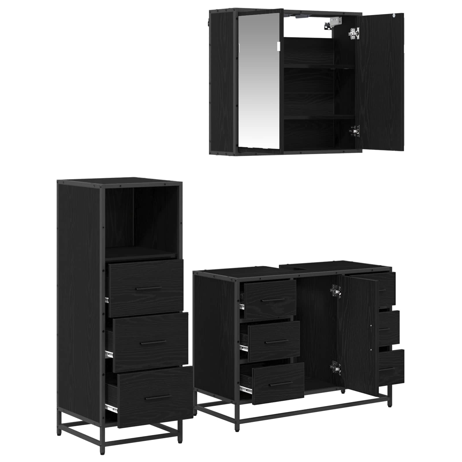 Set di mobili per il bagno 3 pcs Rovere Nero Legno multistrato | homemem39