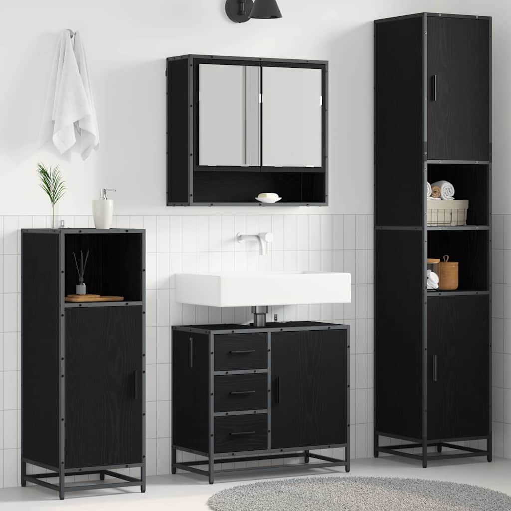Set di mobili per il bagno 3 pcs Rovere Nero Legno multistrato
