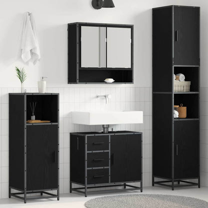Set di mobili per il bagno 3 pcs Rovere Nero Legno multistrato