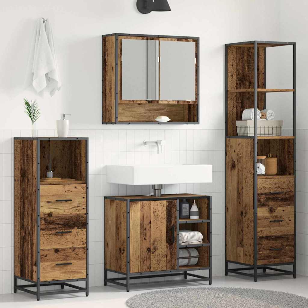 Set di mobili per il bagno con cassetto 4 pcs Legno vecchio