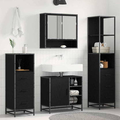 Set di mobili per il bagno 4 pcs Rovere Nero Legno multistrato