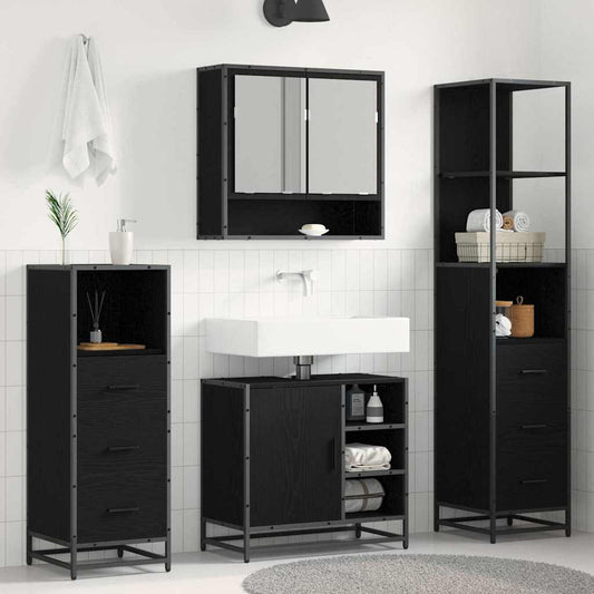 Set di mobili per il bagno 4 pcs Rovere Nero Legno multistrato | homemem39