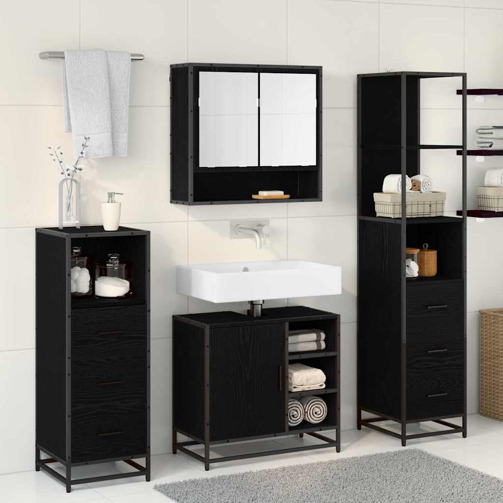 Set di mobili per il bagno 4 pcs Rovere Nero Legno multistrato