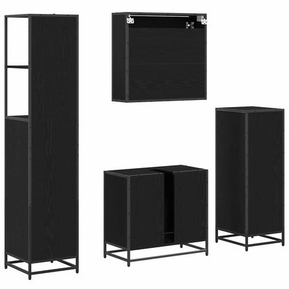 Set di mobili per il bagno 4 pcs Rovere Nero Legno multistrato