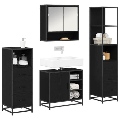 Set di mobili per il bagno 4 pcs Rovere Nero Legno multistrato