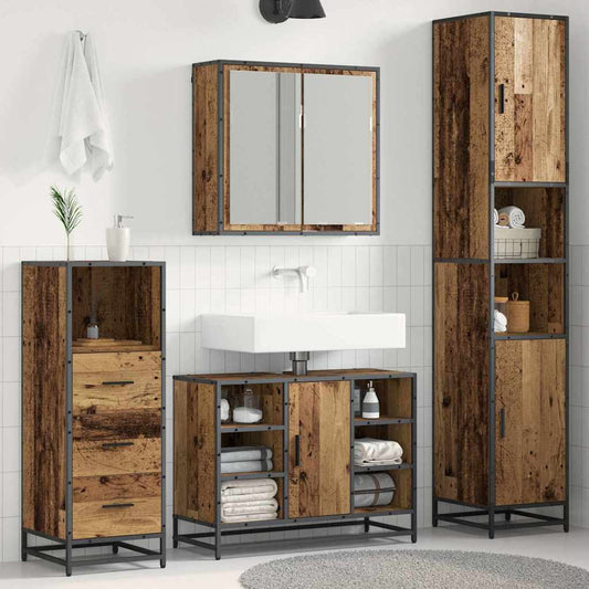 Set di mobili per il bagno con lo scaffale 3 pcs Legno vecchio | homemem39