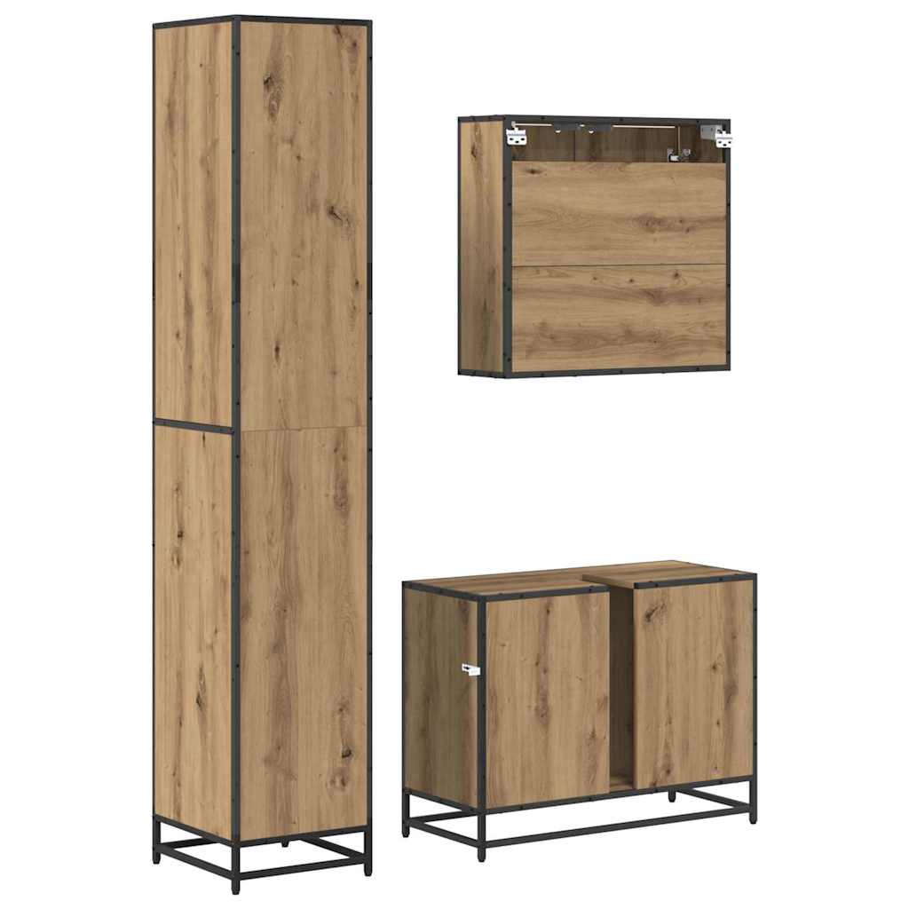 Set di mobili per il bagno 3 pz Rovere artigianale | homemem39