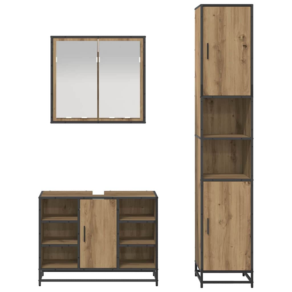 Set di mobili per il bagno 3 pz Rovere artigianale | homemem39