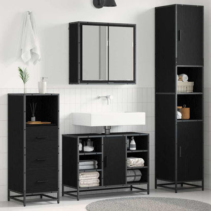 Set di mobili per il bagno 3 pcs Rovere Nero Legno multistrato