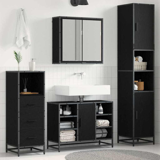 Set di mobili per il bagno 3 pcs Rovere Nero Legno multistrato | homemem39