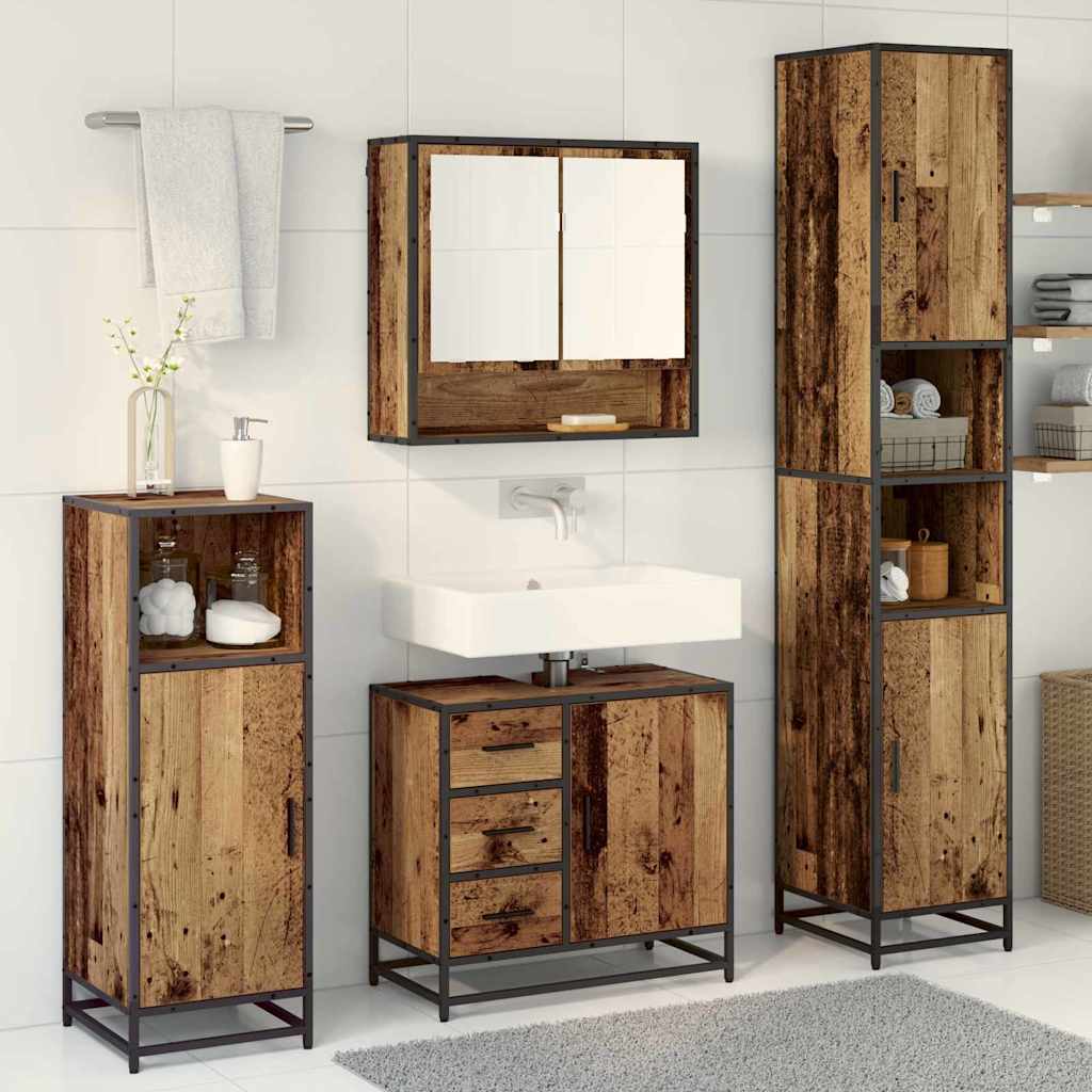 Set di mobili per il bagno con cassetto 3 pcs Legno vecchio