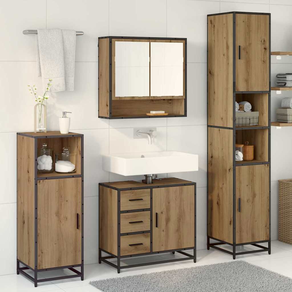 Set di mobili per il bagno 3 pz Rovere artigianale | homemem39