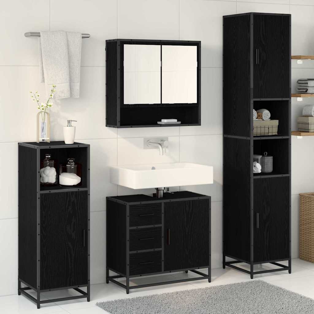 Set di mobili per il bagno 3 pcs Rovere Nero Legno multistrato | homemem39