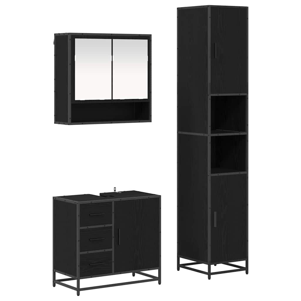 Set di mobili per il bagno 3 pcs Rovere Nero Legno multistrato | homemem39