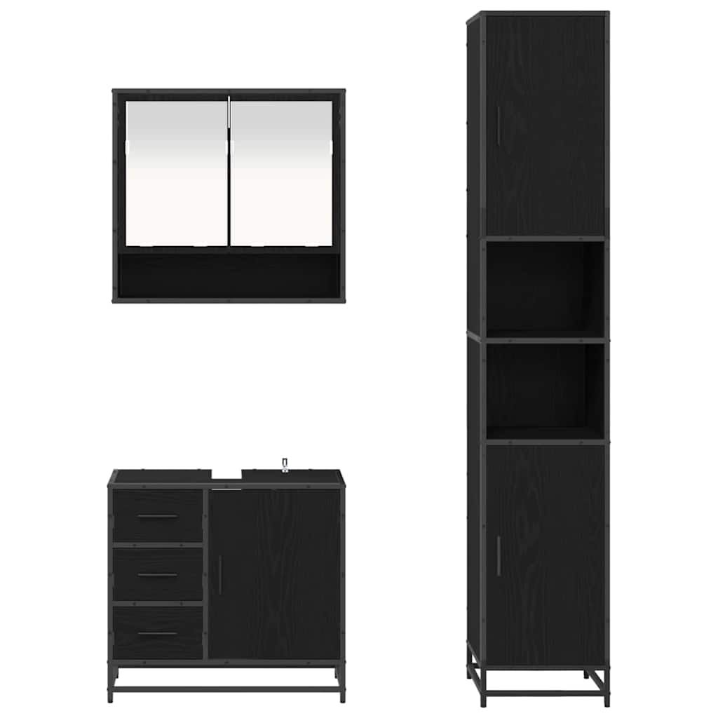 Set di mobili per il bagno 3 pcs Rovere Nero Legno multistrato | homemem39