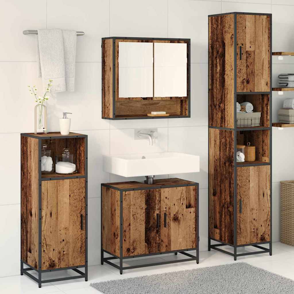 Set di mobili per il bagno con lo scaffale 3 pcs Legno vecchio