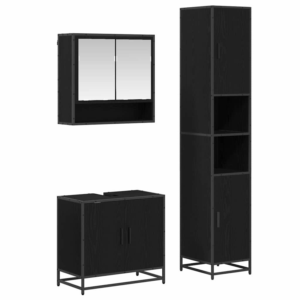 Set di mobili per il bagno 3 pcs Rovere Nero Legno multistrato | homemem39