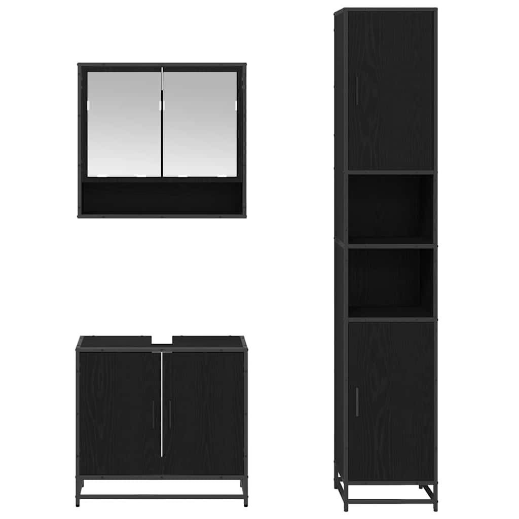 Set di mobili per il bagno 3 pcs Rovere Nero Legno multistrato | homemem39