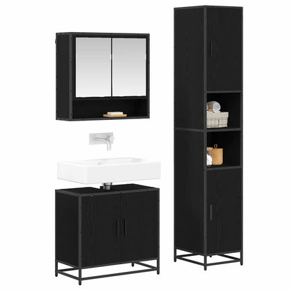 Set di mobili per il bagno 3 pcs Rovere Nero Legno multistrato | homemem39